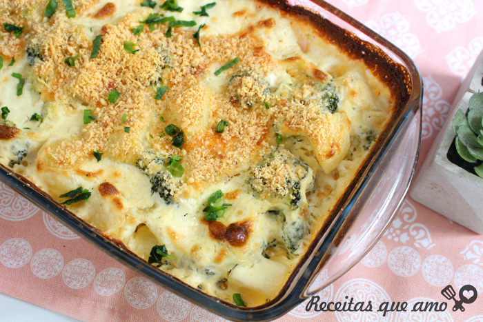 Gratinado de batata com brócolis
