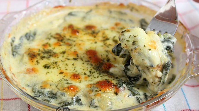 Espinafre gratinado com queijo