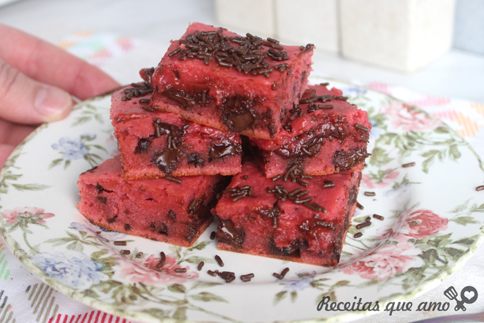 Brownie de morango com chocolate