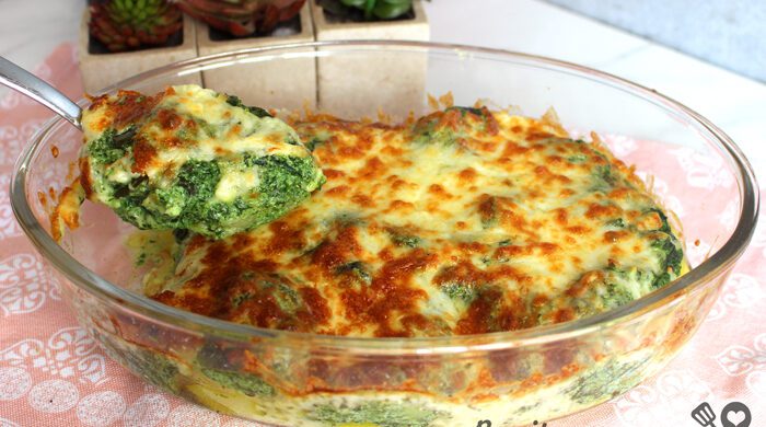 Gratinado de batata com creme de espinafre