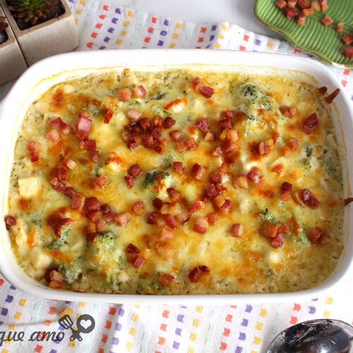 Gratinado de palmito, brócolis e alho-poró