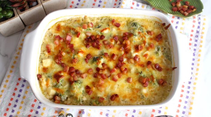 Gratinado de palmito, brócolis e alho-poró