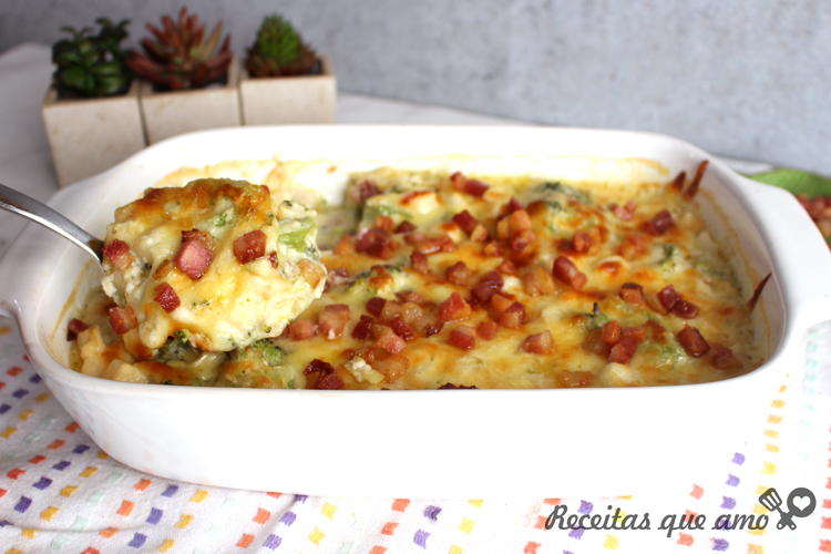 Gratinado de palmito, brócolis e alho-poró